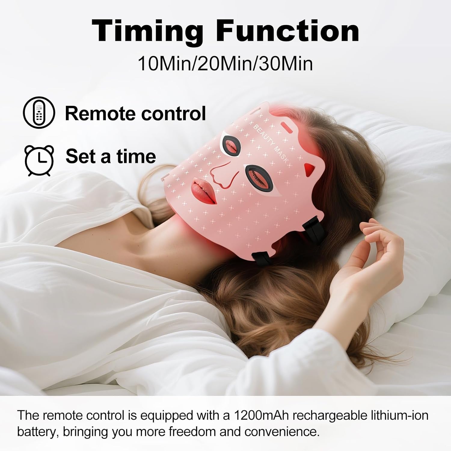 Red Light Therapy for Face, Portable Led Face Mask Light Therapy with Rechargeable Remote, 7 Color Mode Red Light Therapy with 850Nm NIR, Home Use Skin Care Device (Pink)