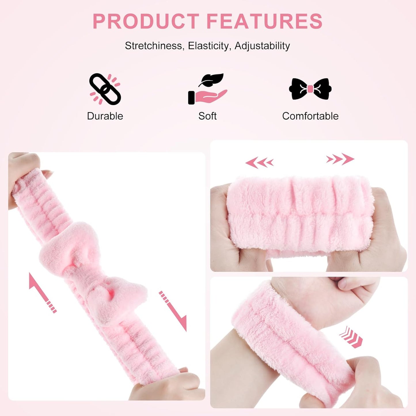 6Pack Headband and Wristband Set for Washing Face, Spa Skincare Makeup Headband, Soft Puffy Hair Band Bow Tie, for Women and Teen Girl Trendy Stuff Gifts