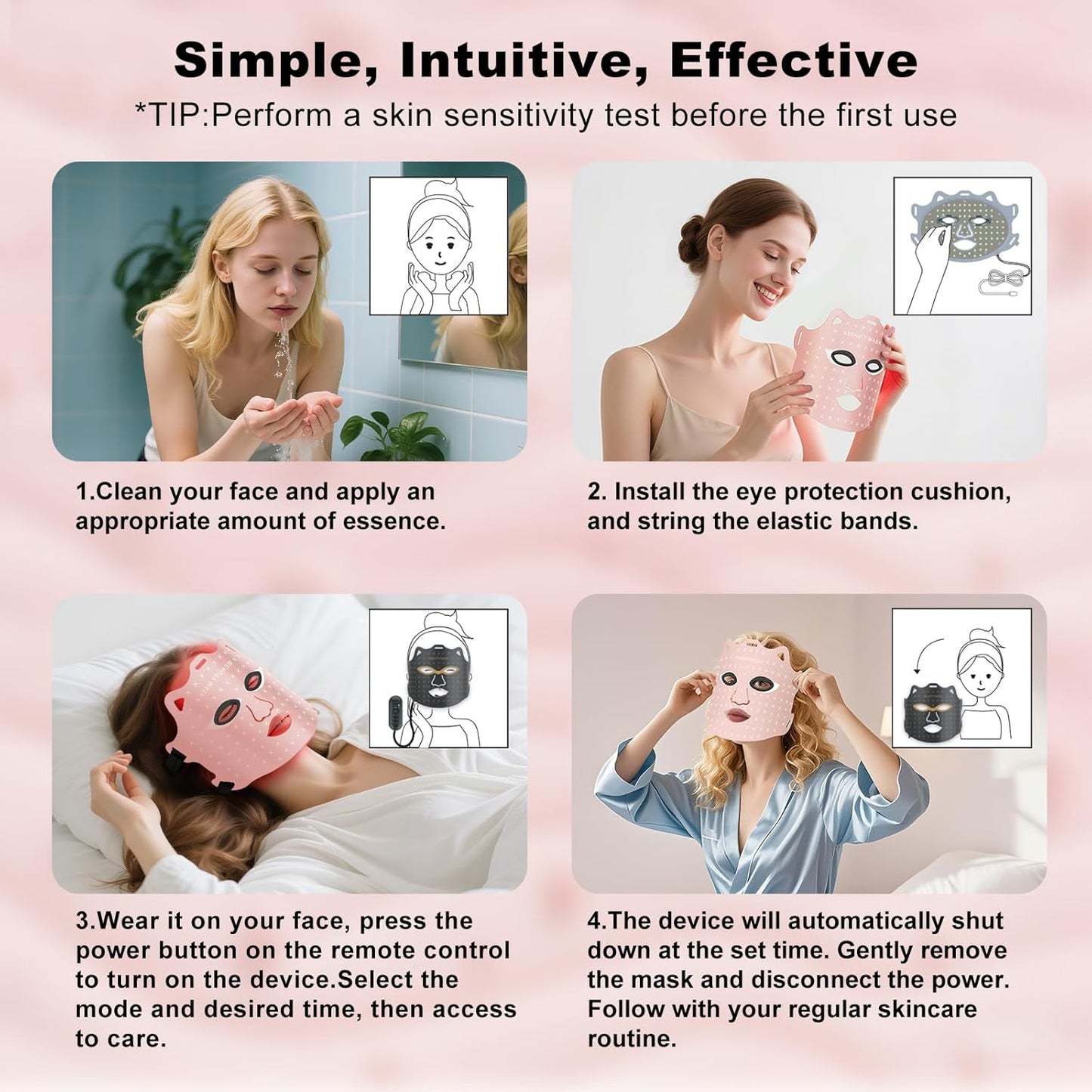 Red Light Therapy for Face, Portable Led Face Mask Light Therapy with Rechargeable Remote, 7 Color Mode Red Light Therapy with 850Nm NIR, Home Use Skin Care Device (Pink)