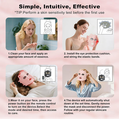 Red Light Therapy for Face, Portable Led Face Mask Light Therapy with Rechargeable Remote, 7 Color Mode Red Light Therapy with 850Nm NIR, Home Use Skin Care Device (Pink)