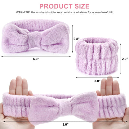 6Pack Headband and Wristband Set for Washing Face, Spa Skincare Makeup Headband, Soft Puffy Hair Band Bow Tie, for Women and Teen Girl Trendy Stuff Gifts