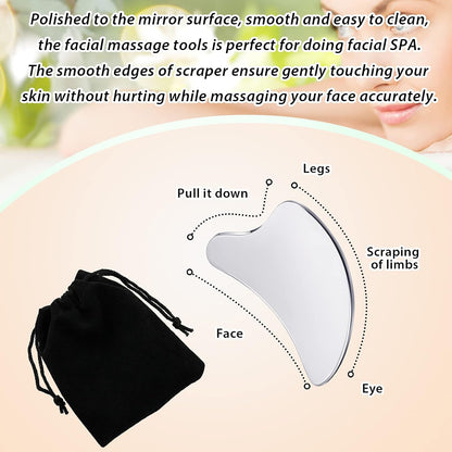 Stainless Steel Gua Sha Facial Tools Guasha for Face Metal Gua Sha Tighten Skin Massage Guasha Beauty Tool for Body Eyes Neck Massager with Travel Pouch Skin Care Gifts (Dolphin Style)