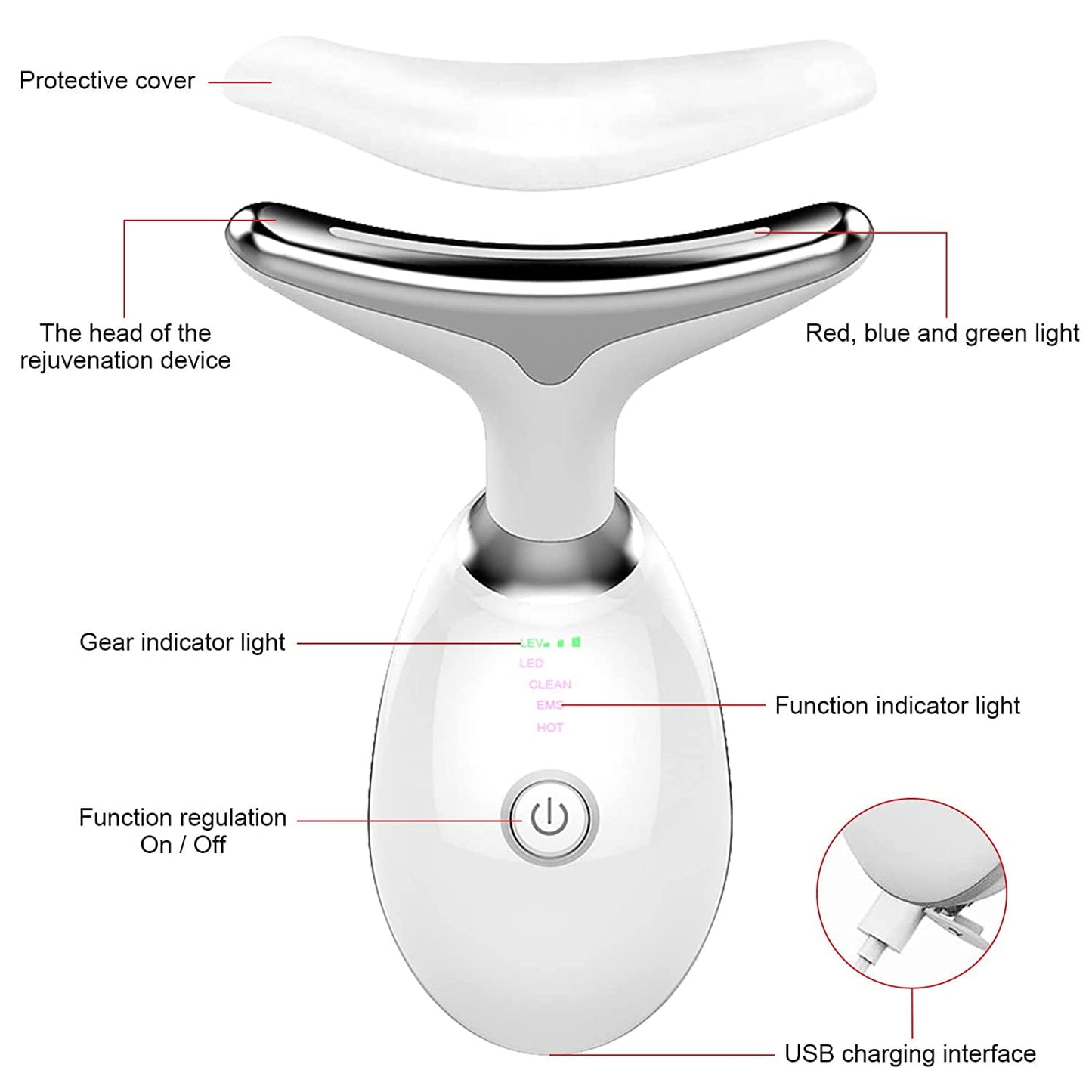 Firming Removal Device for Neck Face, Facial and Neck Massage Kit, Double Chin Reducer Vibration Massager for Skin Care,Improve, Firm, and Smooth, White
